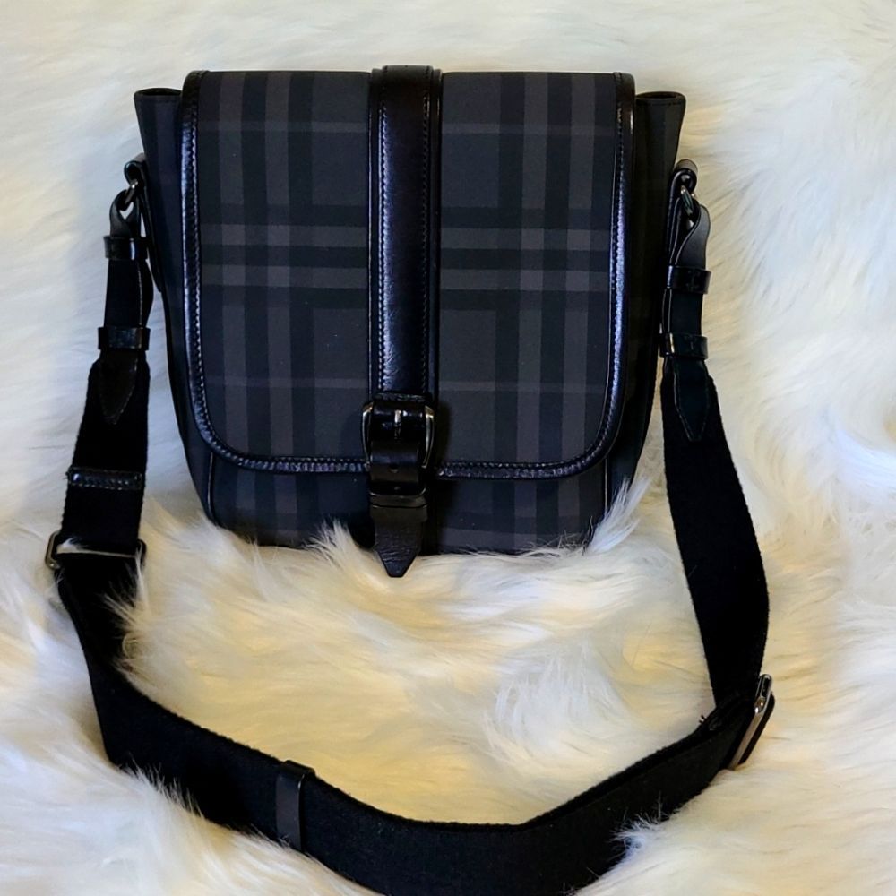 Burberry Black and Gray Check Crossbody Saddle Bag